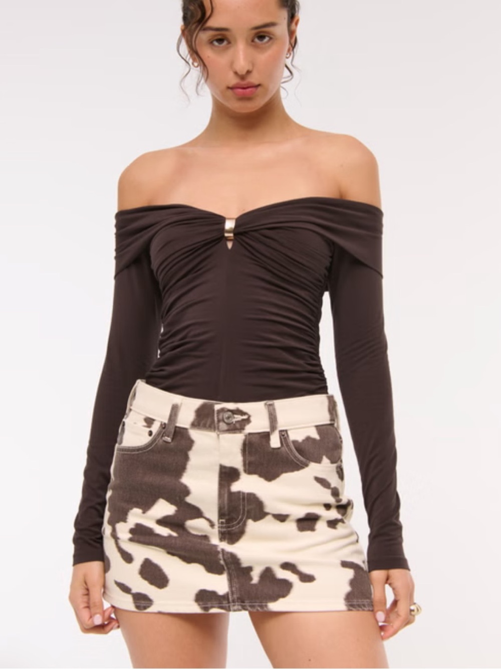 A&F NWT Brown Off-Shoulder Ruched Long-Sleeve Top